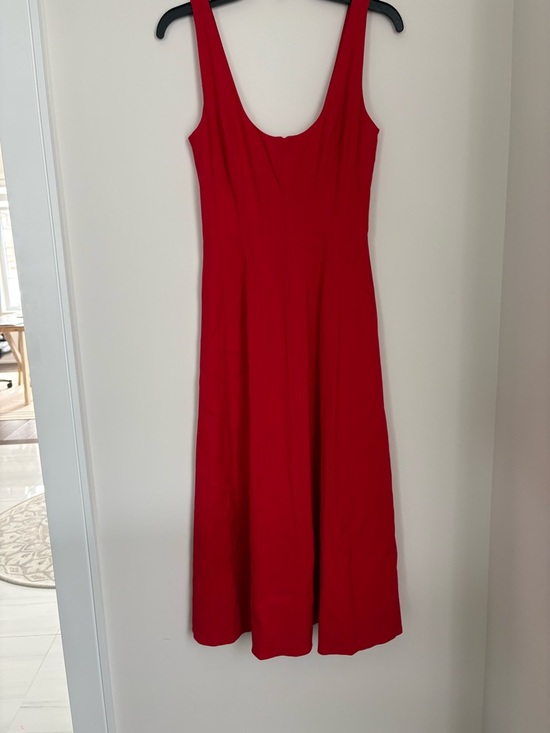 NWT $330 BR Banana Republic Structured Red Seamed Scoop Neck Midi Dress Size 4 - Picture 3 of 10